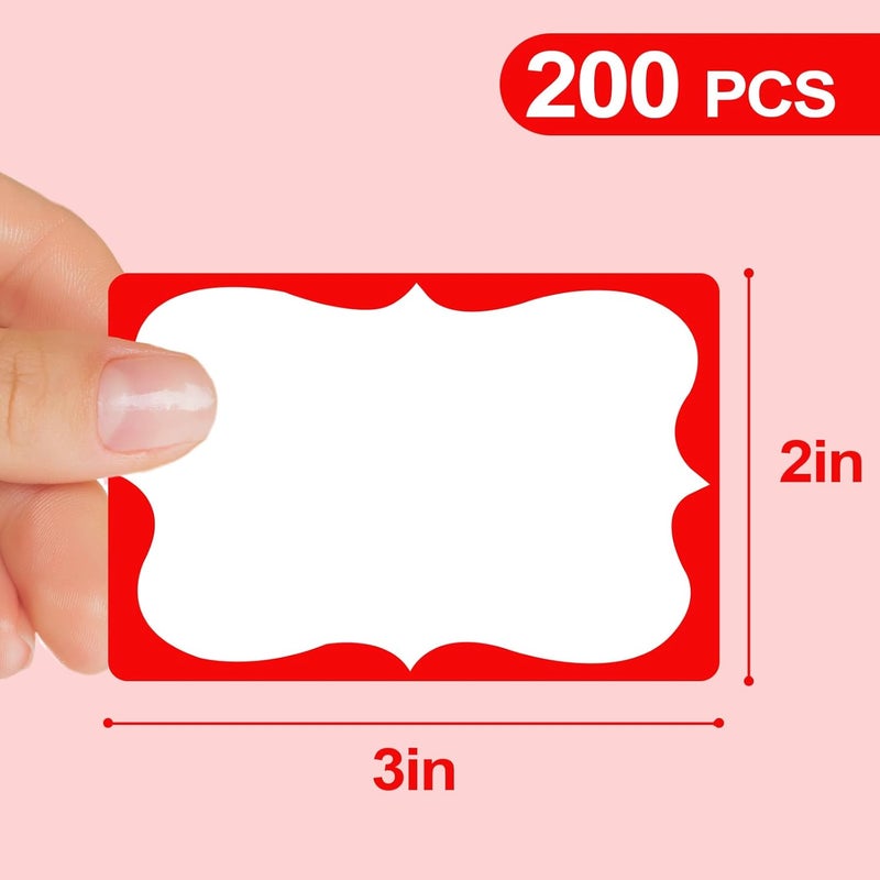 labelon Red Name Tag Stickers, 2"x 3" Holiday Gift Tag Stickers with Red Border 200 Pcs Adhesive Name Sticker Name Badges Labels for Holiday Gift, School, Office, Home, Party - Image 2